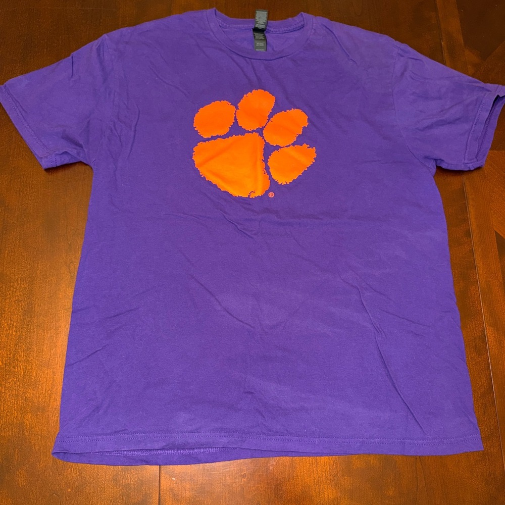 Gildan Softstyle Clemson Tigers Paw Print T-Shirt Purple Large Cotton Tee